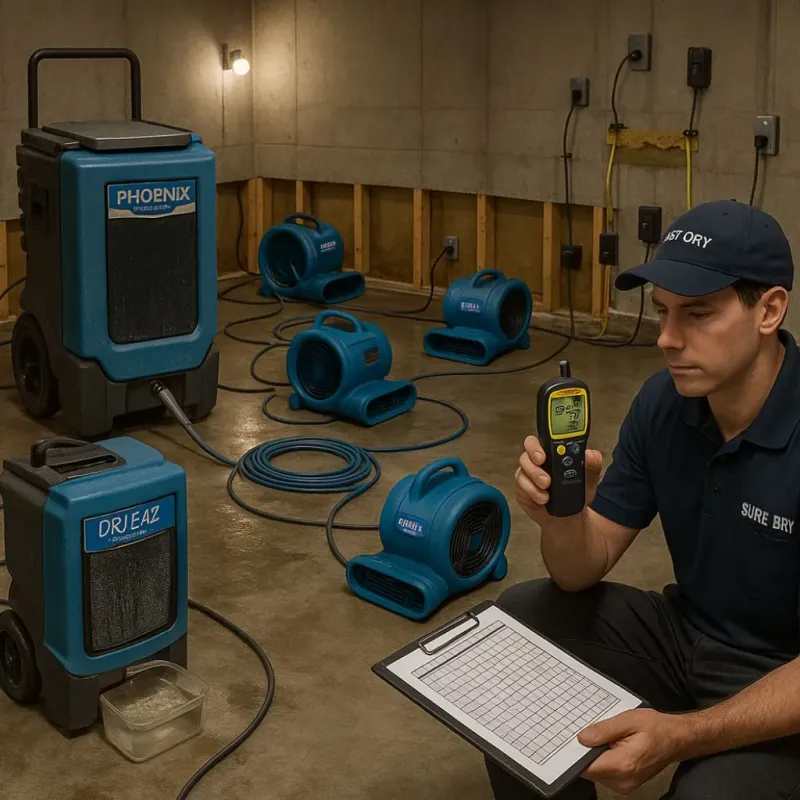 Structural Drying and Dehumidification process in Strathmore, CA